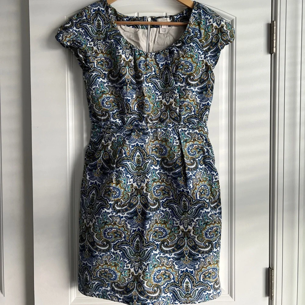 J. Crew peacock blue paisley dress - Picture 1 of 7